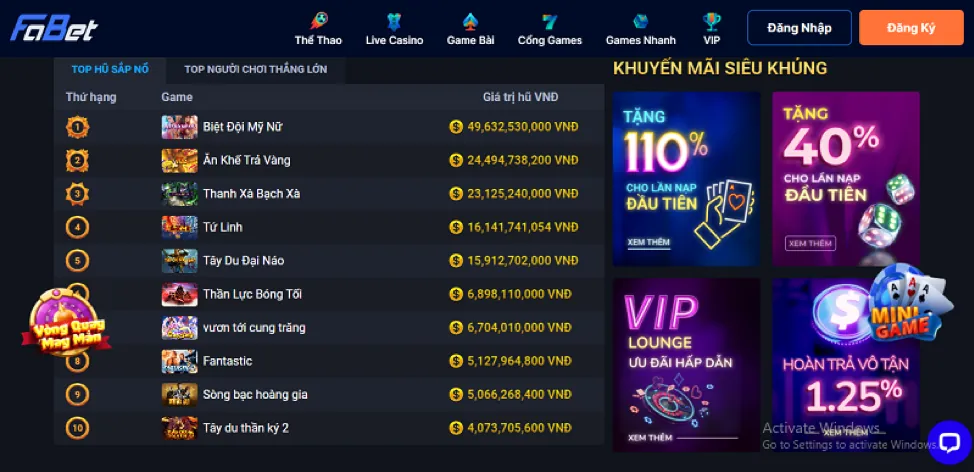 Ưu đãi casino và nổ hũ hm88bet